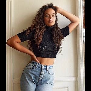 High neck crop sweater with cool detail